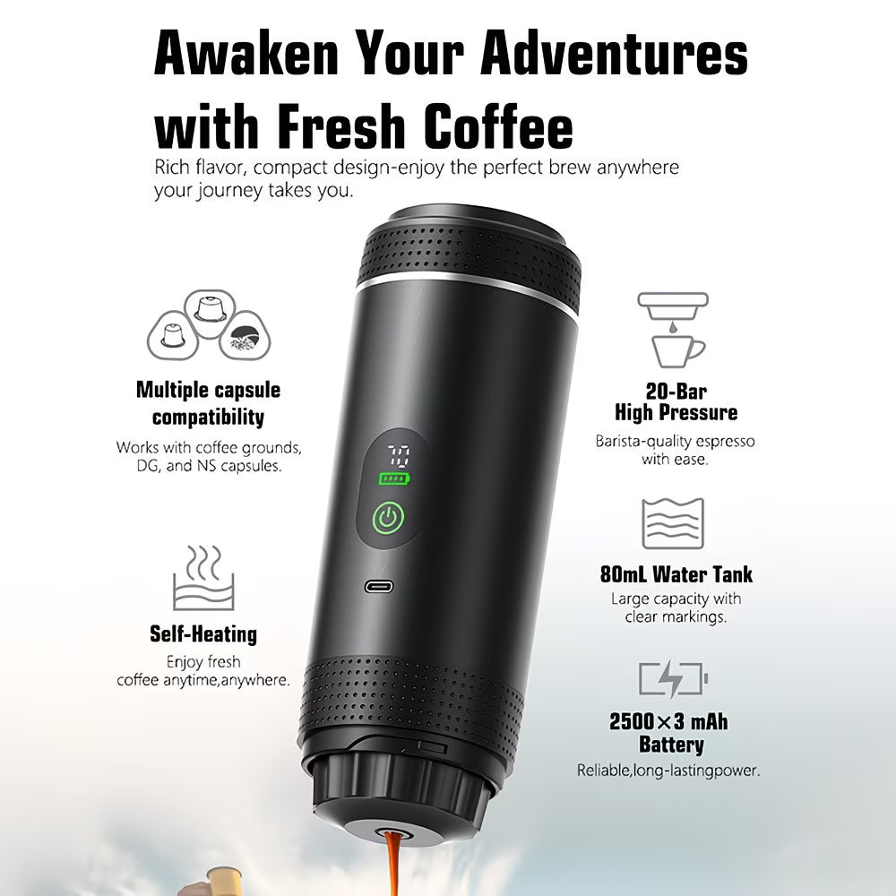 NÖVA™ Draagbare Espressomachine 3-in-1 – Oplaadbaar & Zelfverwarmend